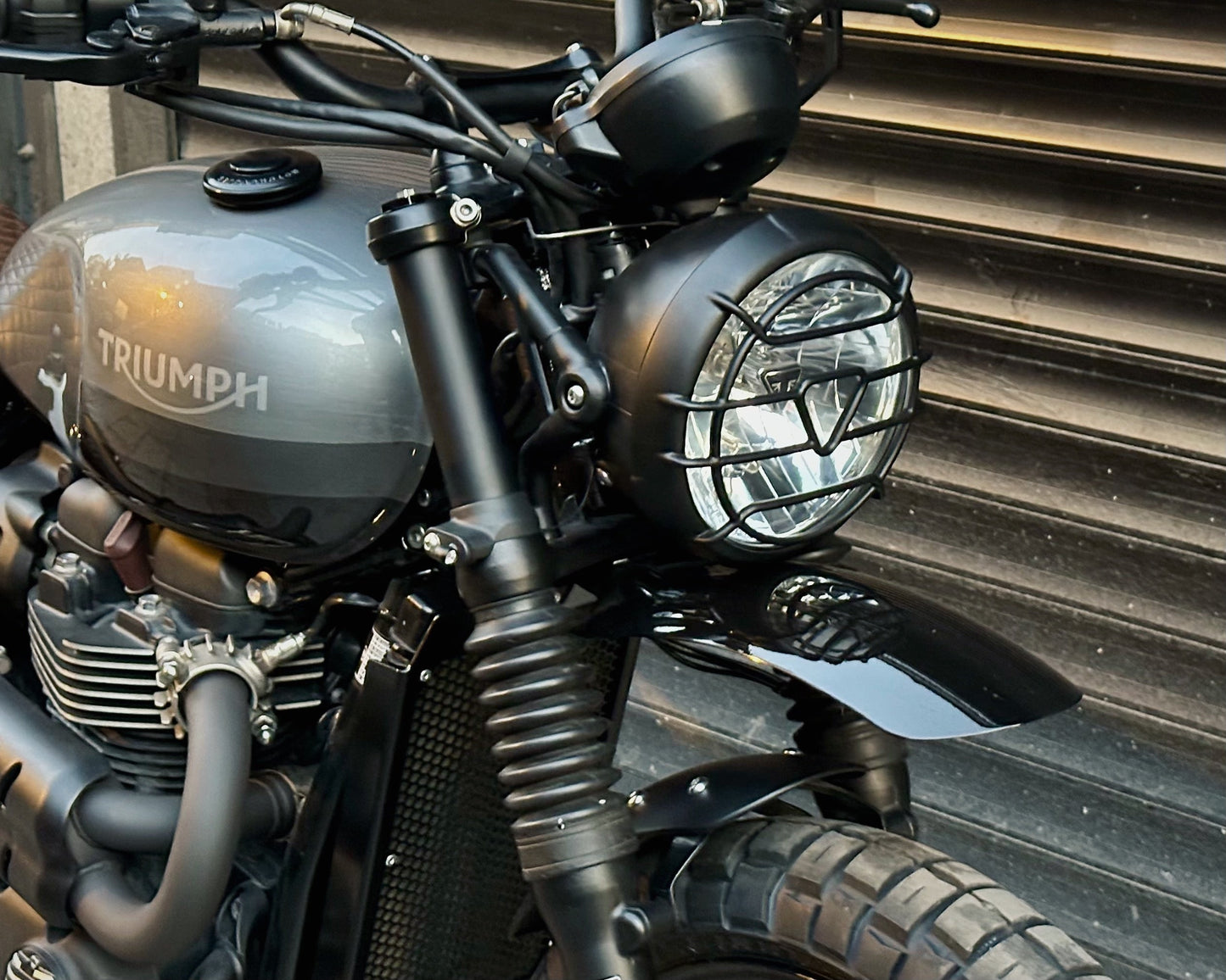 Triumph Headlight Grill Guard On motorcycle