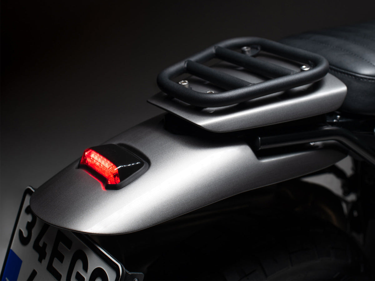 BMW R nineT Black motorcycle fender with Retro red Stop light 