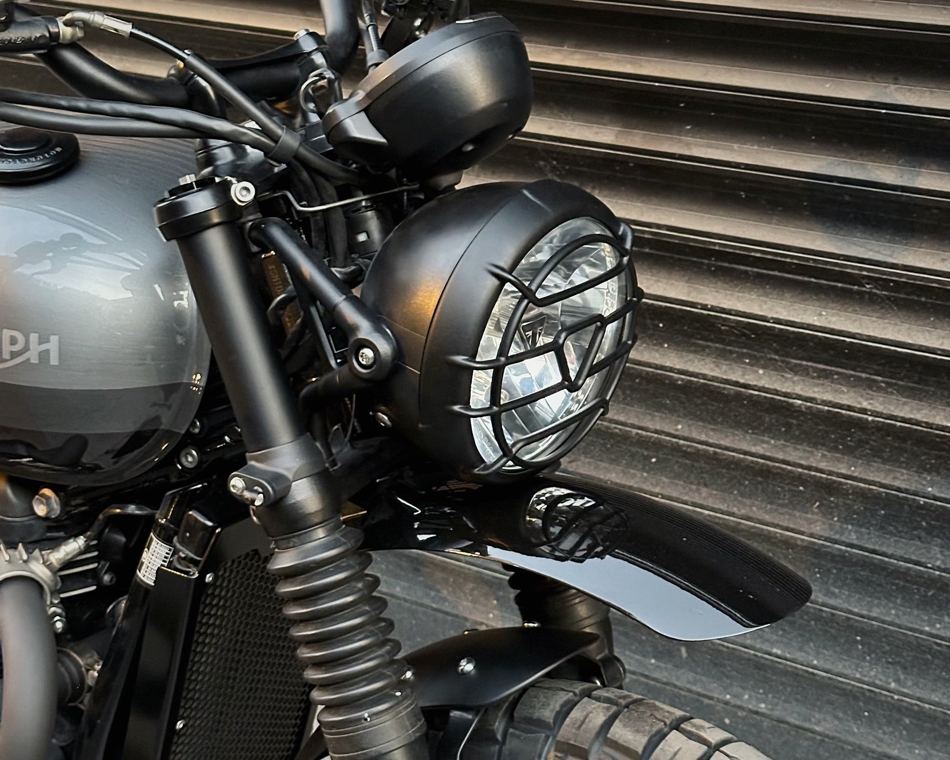Triumph Headlight Grill Guard On motorcycle