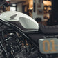 Black rectangular Honda CL250 CL500 Number Plate Side Cover with '01' printed on it, featuring a bunker logo, Glossy Metalic Grey Finish