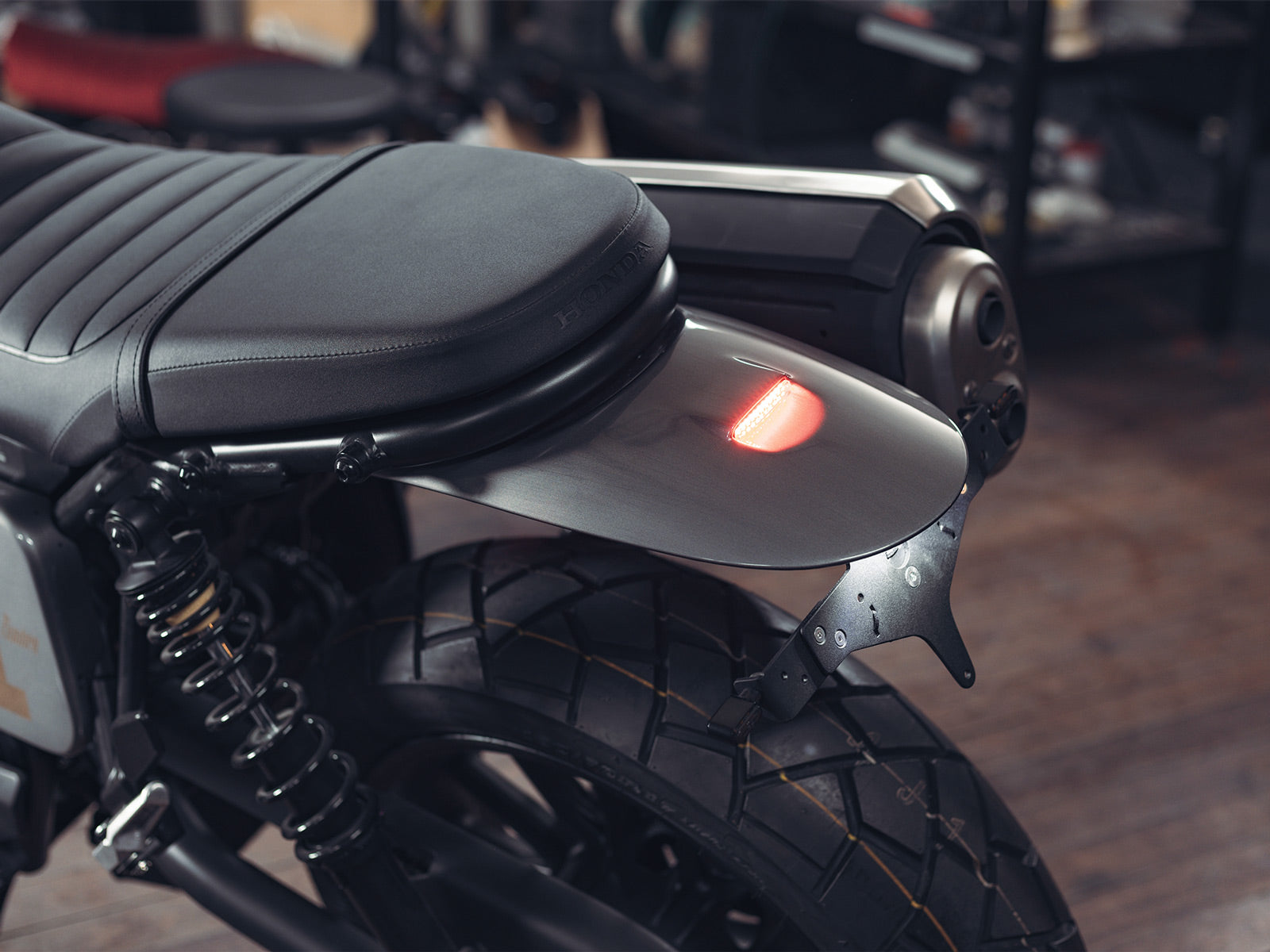 Honda CL250 CL500 Rear Mudguard Tail Tidy image gallery Glossy Black Real life on motorcycle left back side