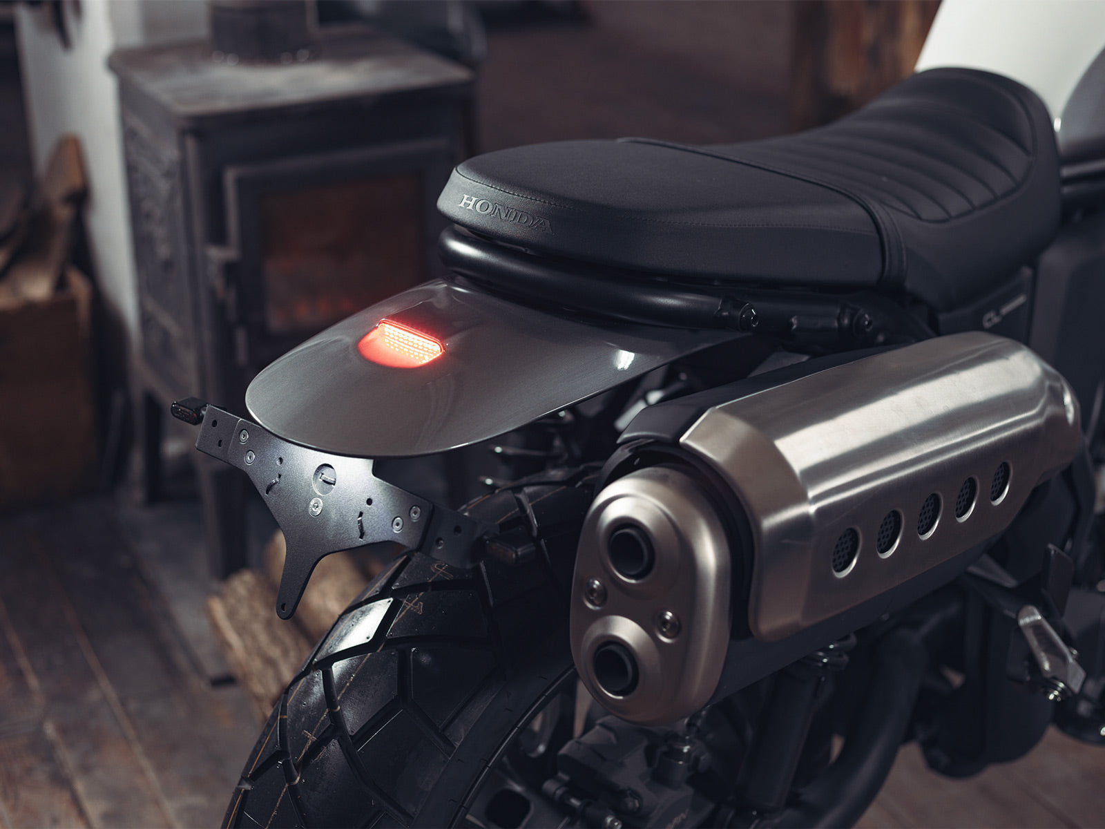 Honda CL250 CL500 Rear Mudguard Tail Tidy image gallery Glossy Black Real life on motorcycle 1